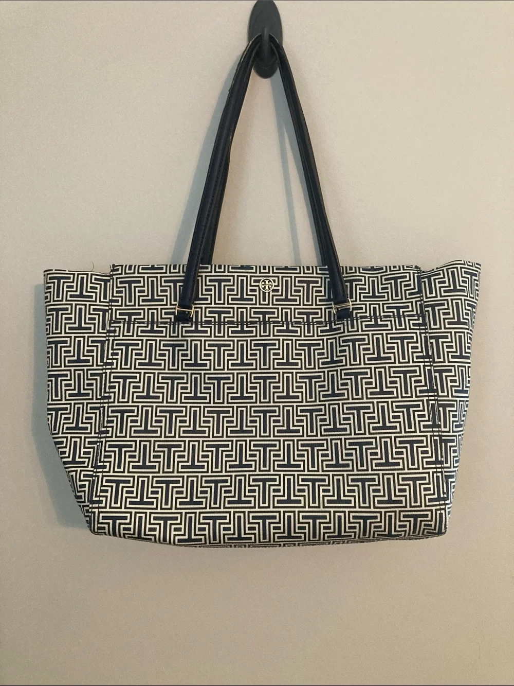 Tory Burch Black and White Signature Geometric Tote